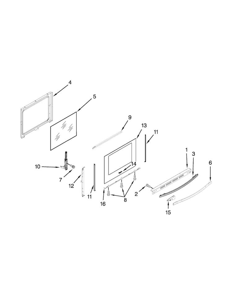 Door Parts Diagram and Parts List for WFG540H0AB1  Whirlpool Range