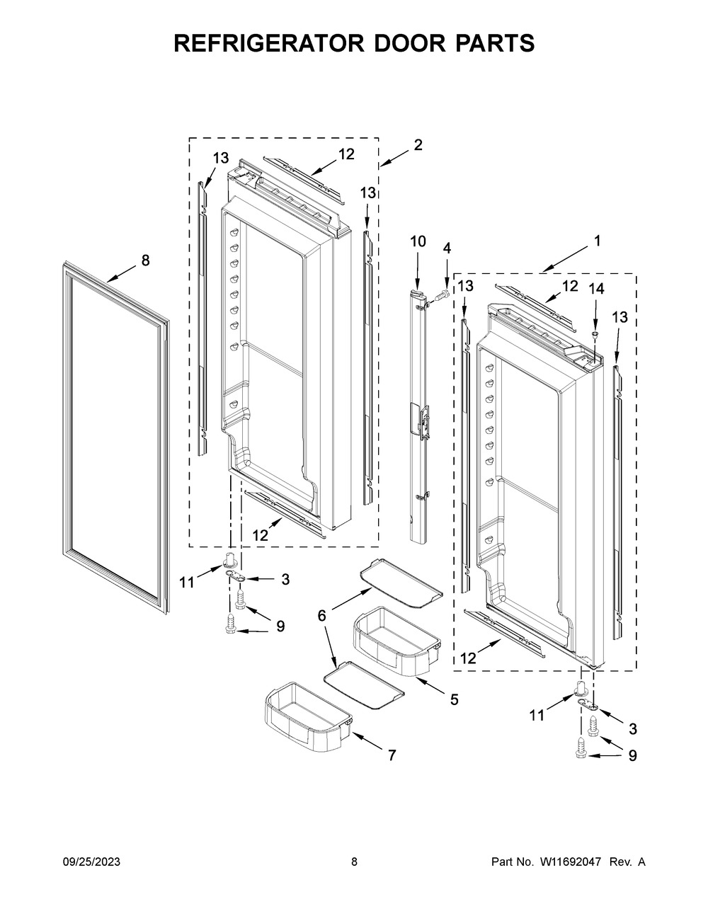Refrigerator Door Parts Diagram and Parts List for KRFC302EPA08  KitchenAid Refrigerator