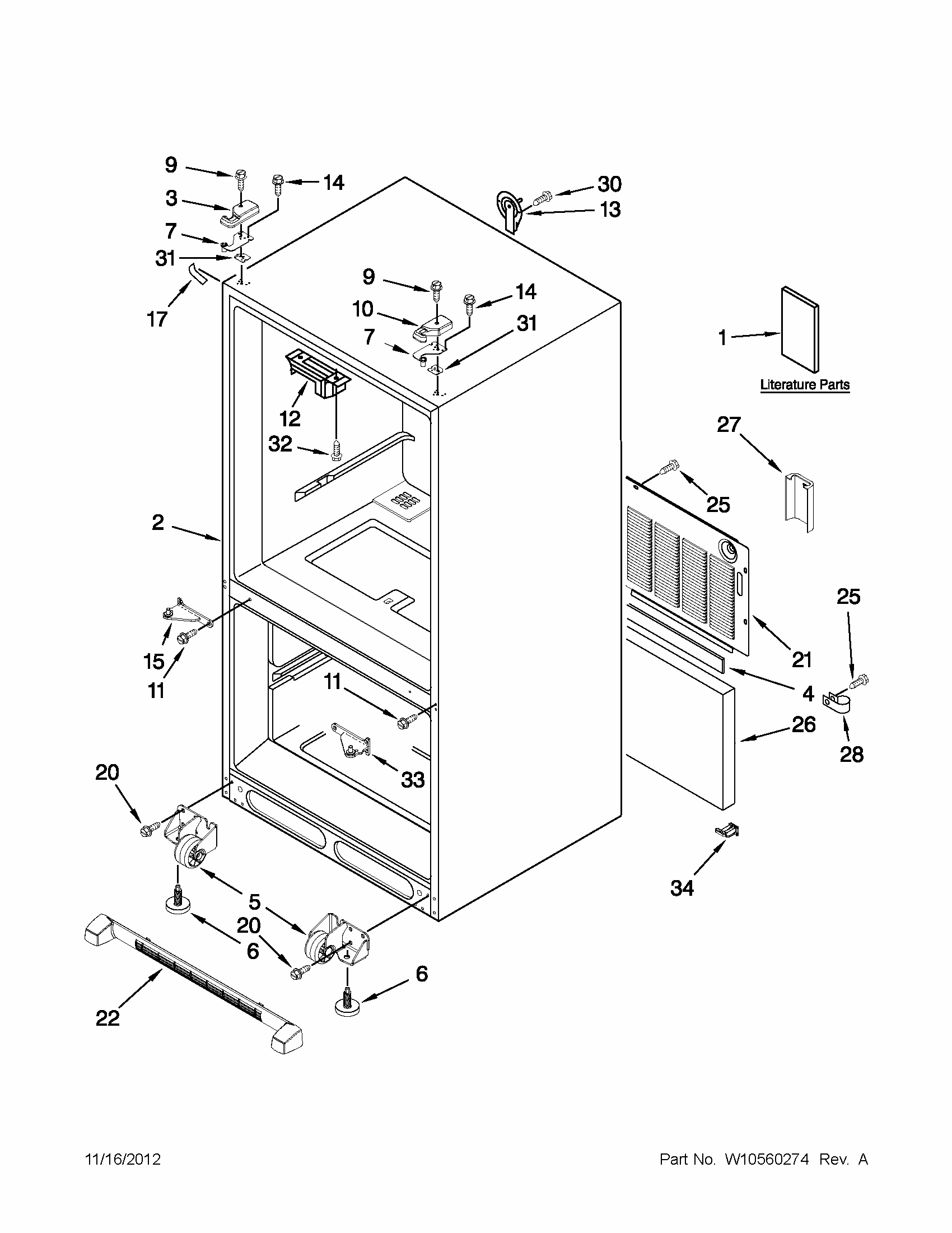 Cabinet Parts Diagram and Parts List for 59679223015  Kenmore Refrigerator