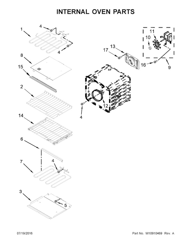 Internal Oven Parts Diagram and Parts List for KOCE500ESS05  KitchenAid Microwave