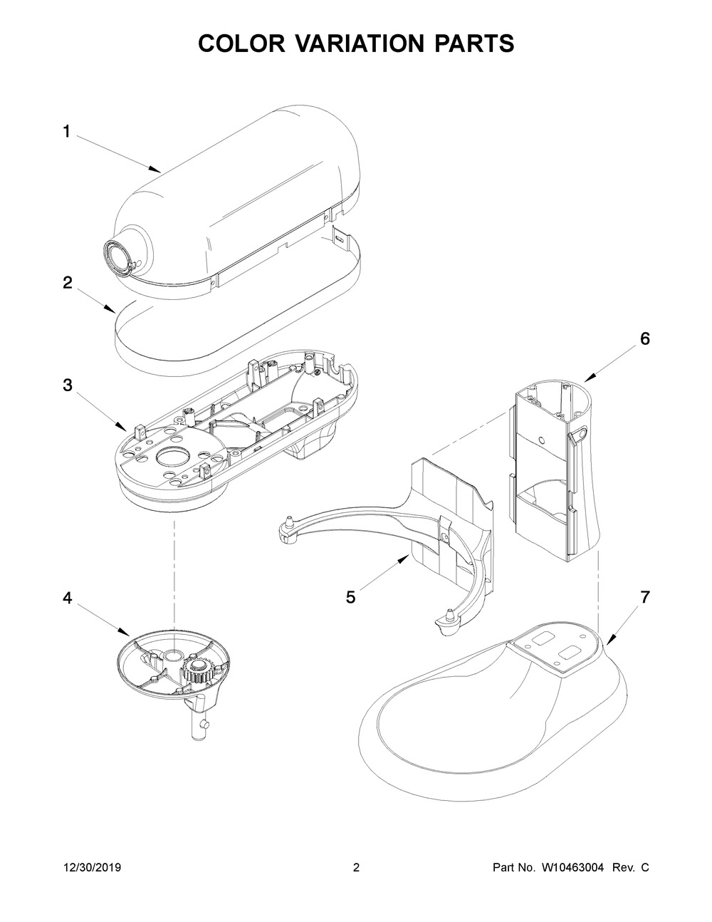 Color Variation Parts Diagram and Parts List for 5KSM7990XBSL0  Whirlpool Mixer