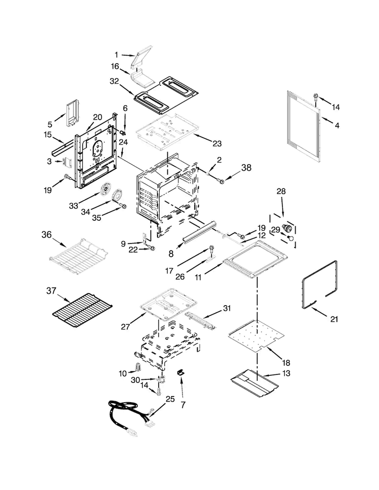 Chassis Parts Diagram and Parts List for WFG540H0EB0  Whirlpool Range