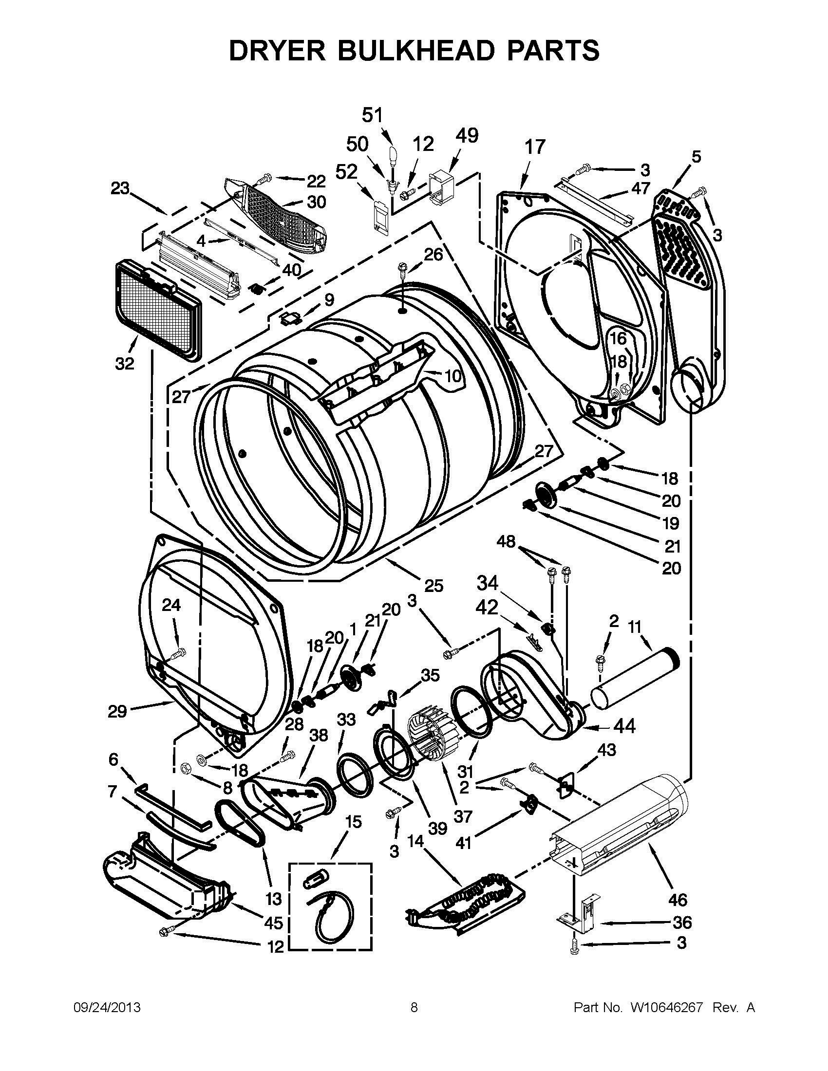 05 - DRYER BULKHEAD PARTS Diagram and Parts List for YMET3800XW1  Whirlpool Dryer