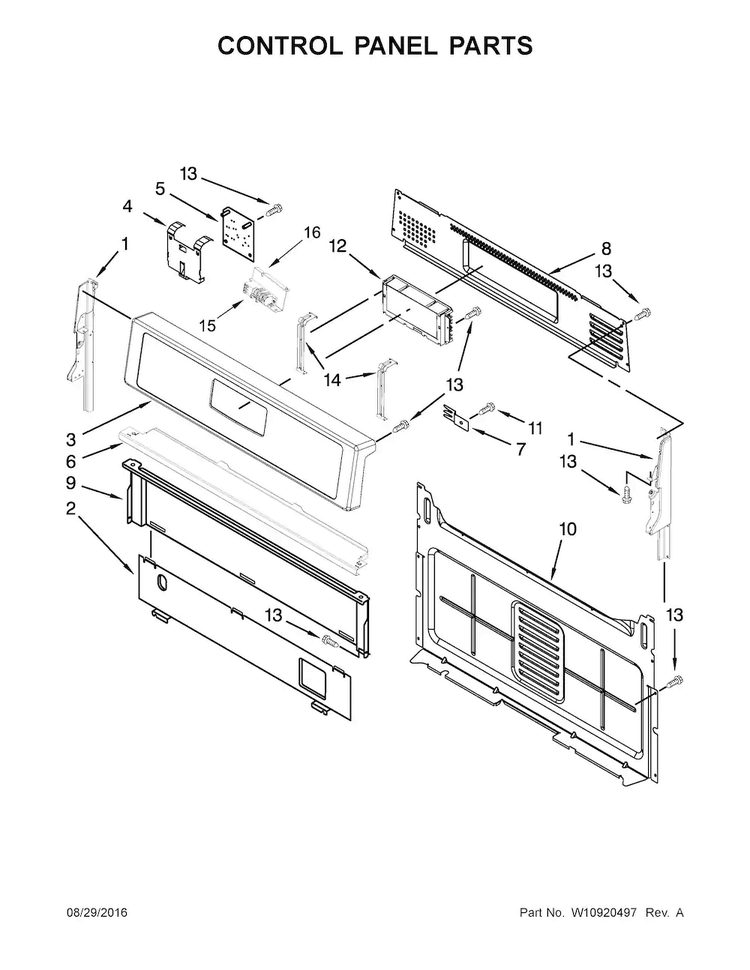 Control Panel Parts Diagram and Parts List for WFG520S0FS0  Whirlpool Range