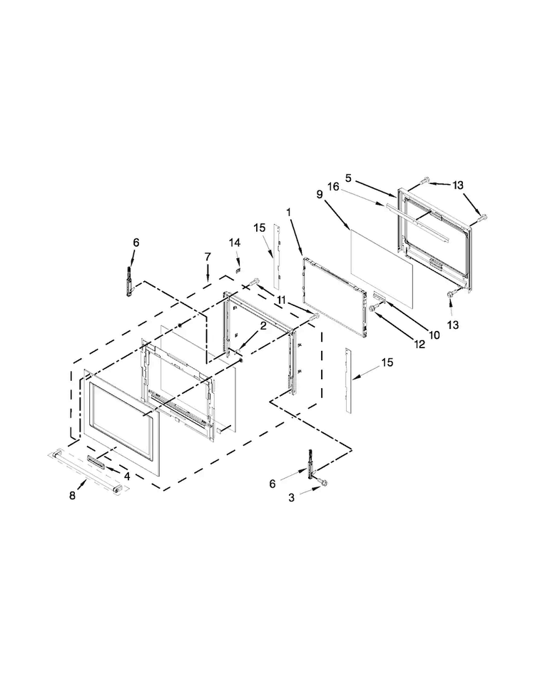 Oven Door Parts Diagram and Parts List for KOCE500EBL01  KitchenAid Microwave