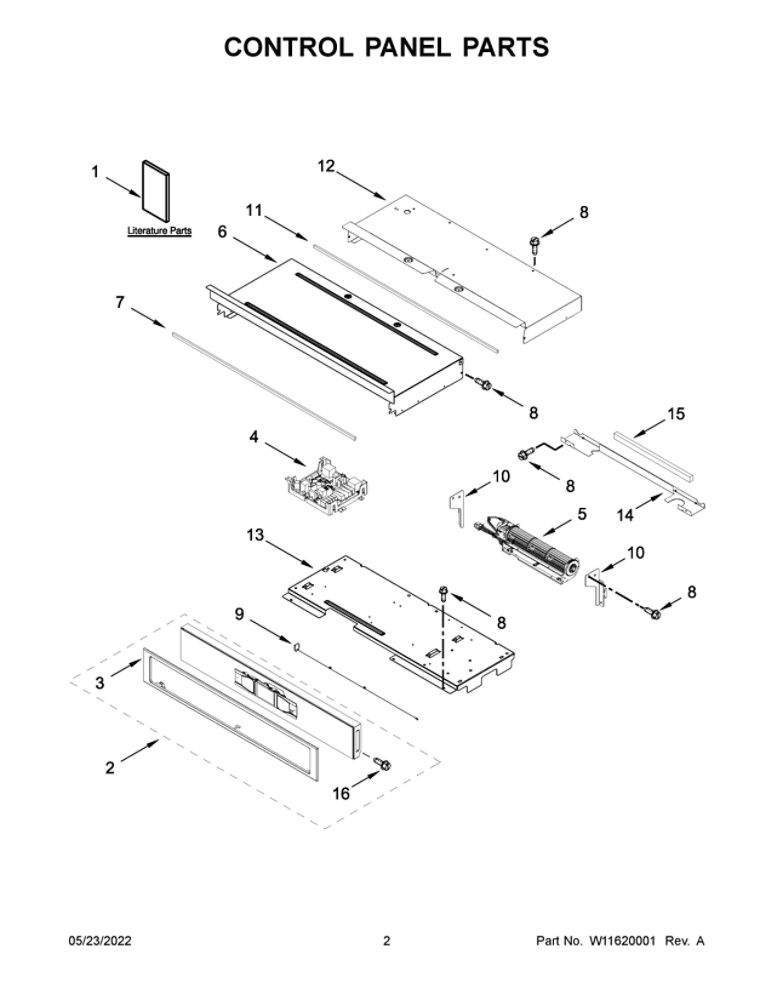 Control Panel Parts Diagram and Parts List for WOS72EC7HS20  Whirlpool Wall Oven