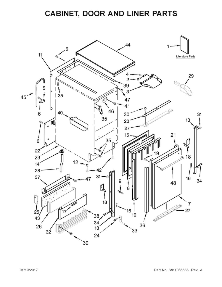 Cabinet, Door And Liner Parts Diagram and Parts List for KUID508ESS2  KitchenAid Ice Maker