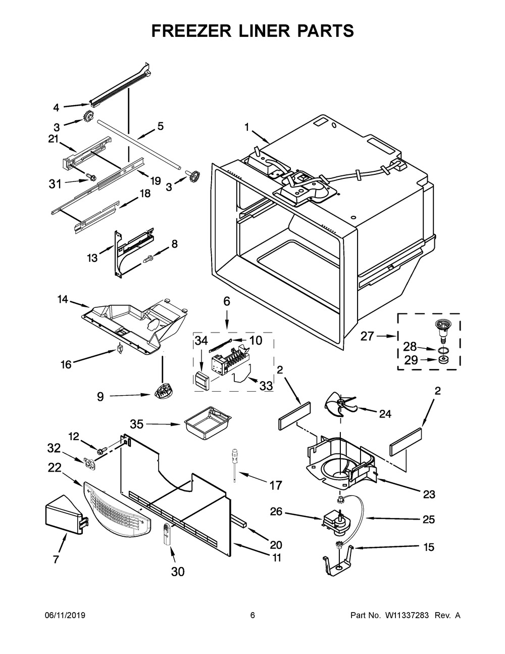Freezer Liner Parts Diagram and Parts List for KRFC300EBS01  Whirlpool Refrigerator