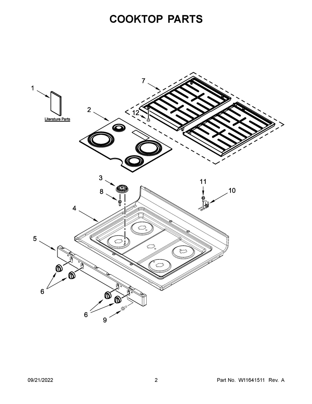 Cooktop Parts Diagram and Parts List for WFG515S0MB0  Whirlpool Range