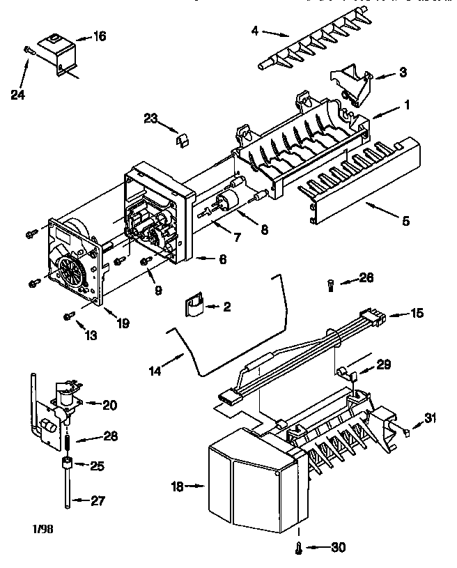Icemaker Diagram and Parts List for AMKIT97 4344173 Whirlpool Ice Maker
