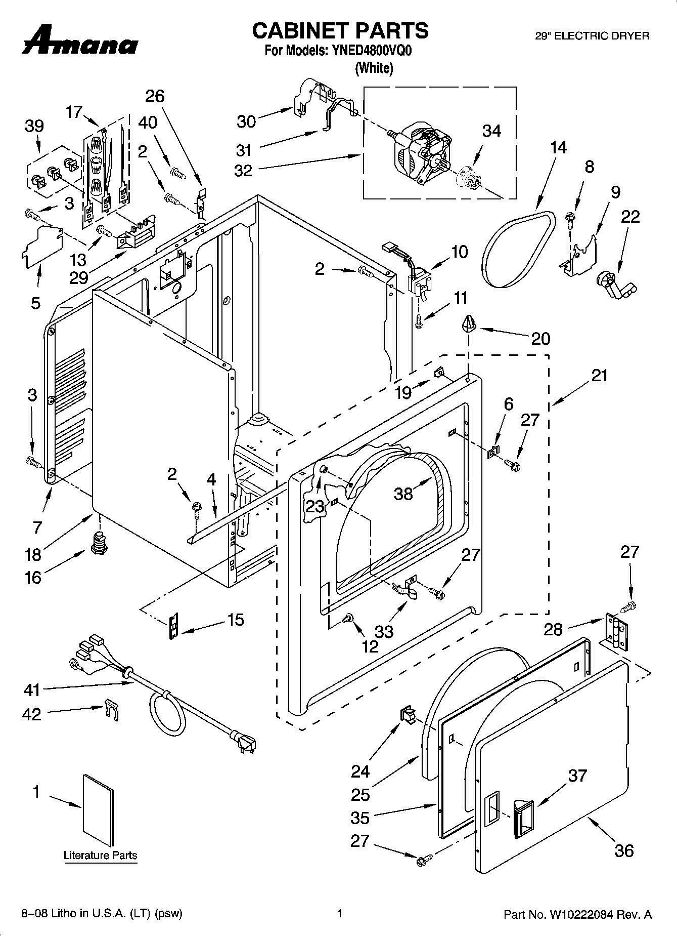 01 - CABINET PARTS Diagram and Parts List for YNED4800VQ0  Whirlpool Dryer