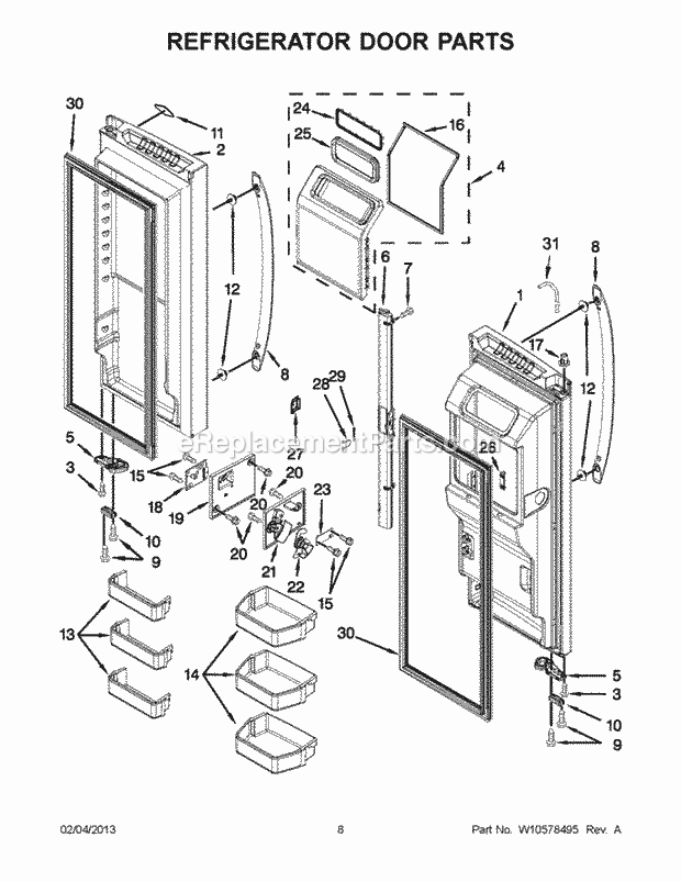 Refrigerator Door Parts Diagram and Parts List for WRF736SDAB10  Whirlpool Refrigerator