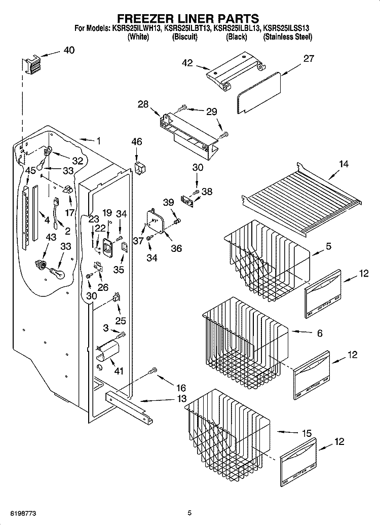 FREEZER LINER PARTS Diagram and Parts List for KSRS25ILWH13  KitchenAid Refrigerator