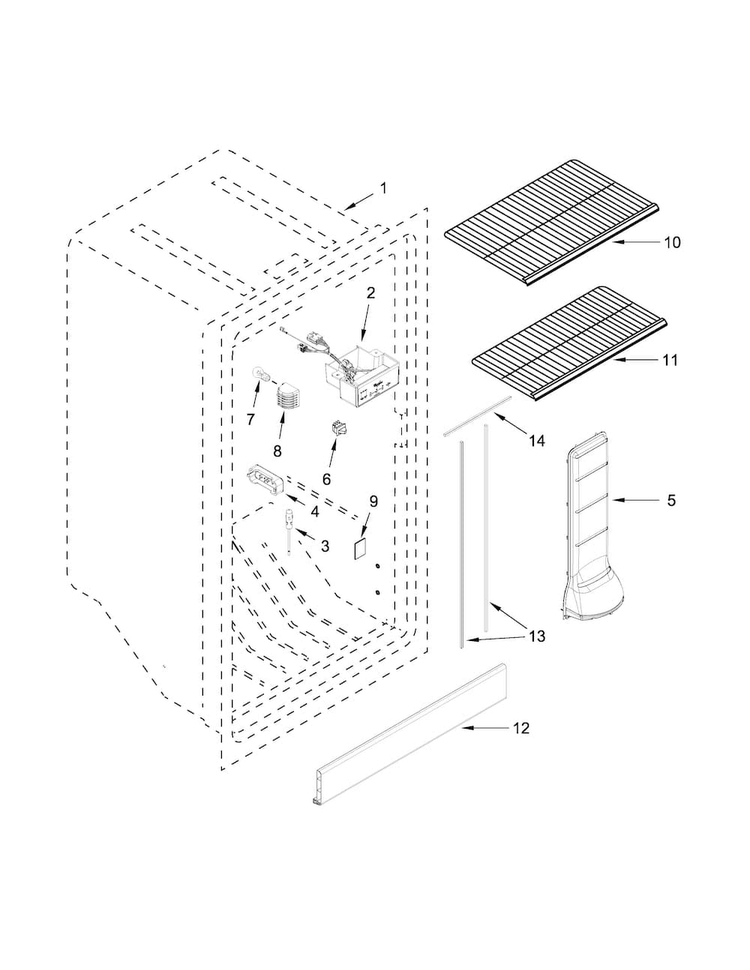 Liner Parts Diagram and Parts List for WZF56R16DW00  Whirlpool Freezer