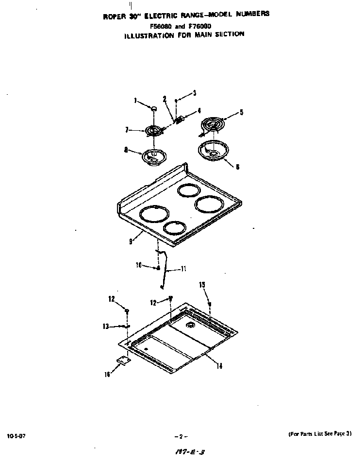 Main Diagram and Parts List for F7608*0  Roper Range