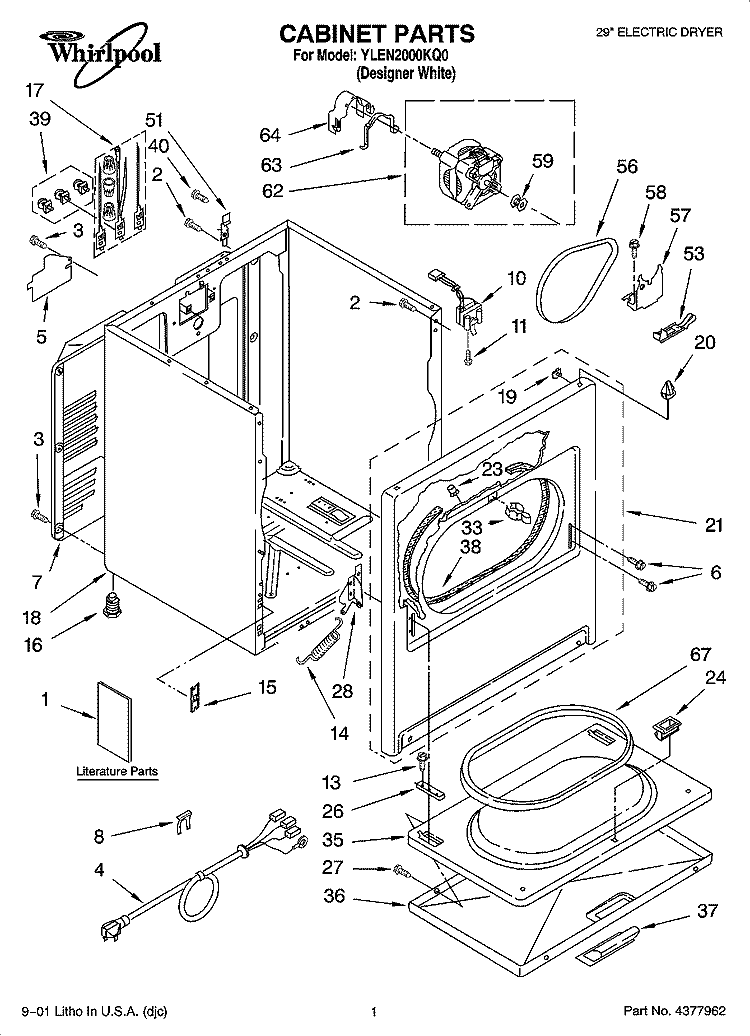 CABINET PARTS Diagram and Parts List for YLEN2000KQ0  Whirlpool Dryer