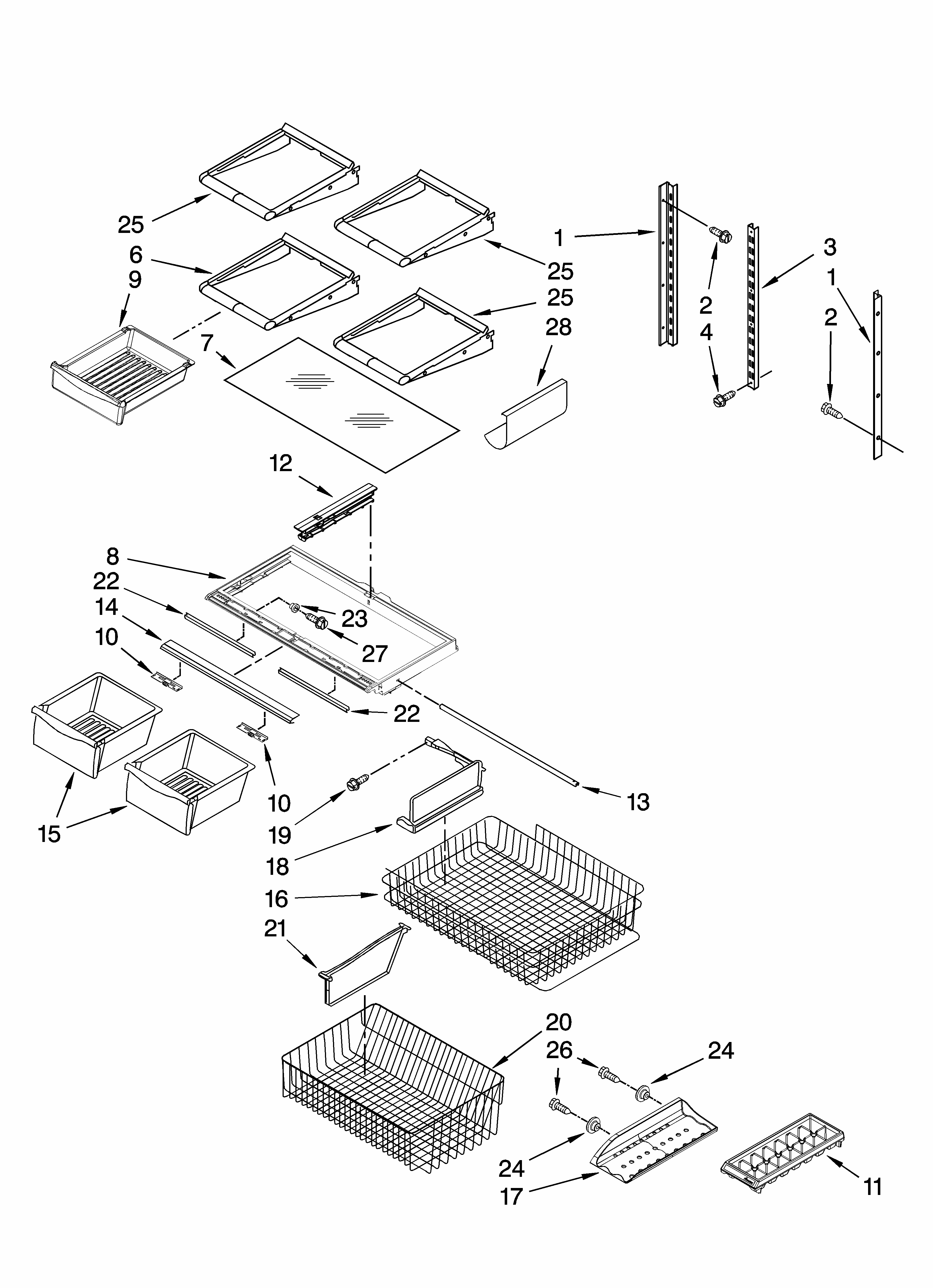 Shelf Parts Diagram and Parts List for GB9SHDXPB12  Whirlpool Refrigerator