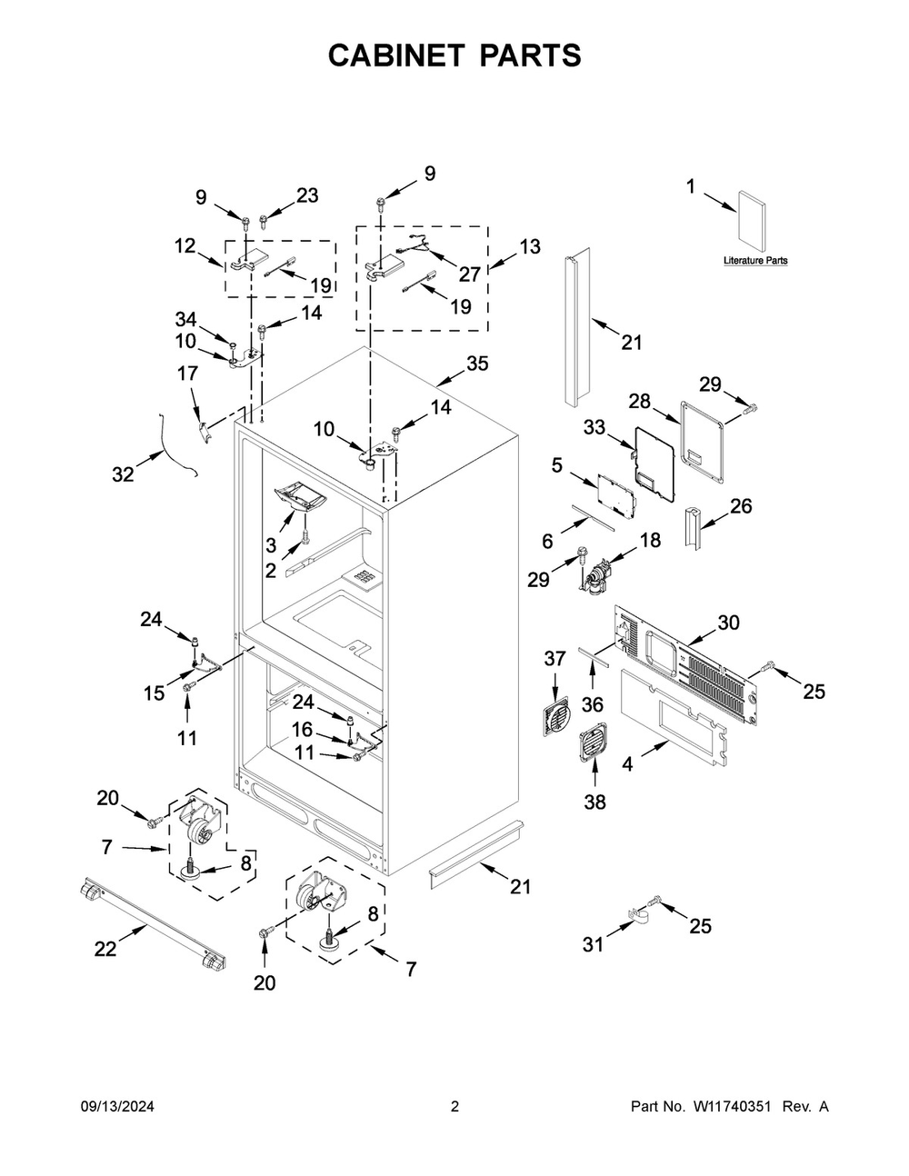 02 - Cabinet Parts Diagram and Parts List for WRFC9636RZ00  Whirlpool Refrigerator