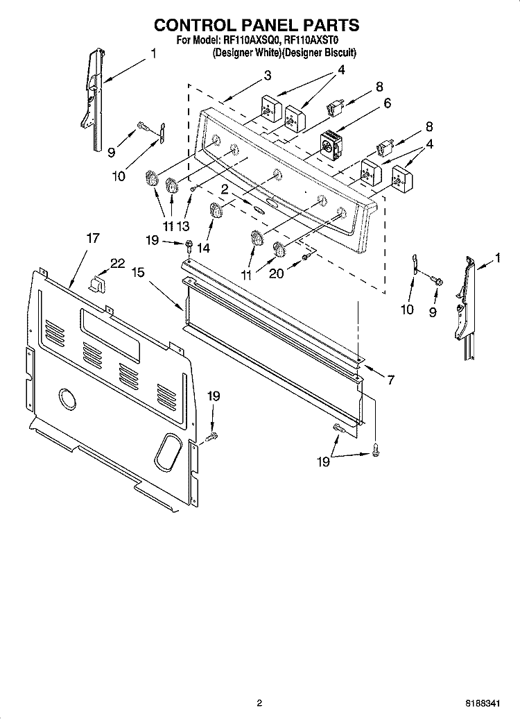 CONTROL PANEL PARTS Diagram and Parts List for RF110AXST0  Whirlpool Range