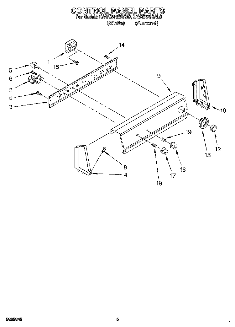 CONTROL PANEL Diagram and Parts List for KAWE470BAL0  KitchenAid Washer