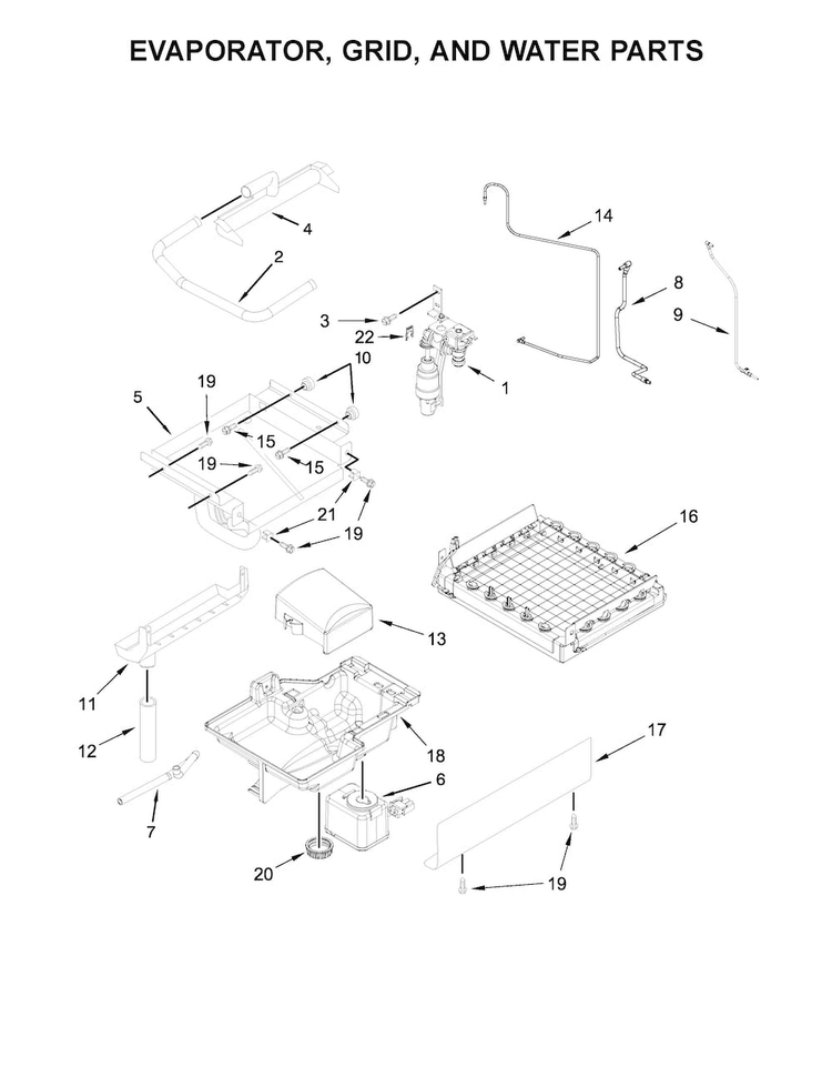 Evaporator, Grid, And Water Parts Diagram and Parts List for KUIC15POZP2  KitchenAid Ice Maker