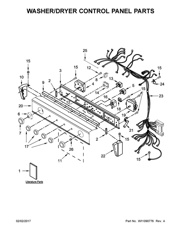 Washer/dryer Control Panel Parts Diagram and Parts List for WETLV27FW0  Whirlpool Washer Dryer Combo