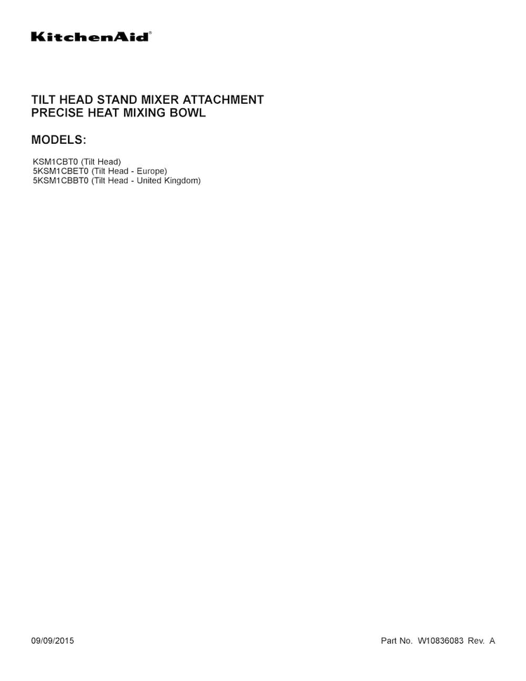 Cover Sheet Diagram and Parts List for KSM1CBT0  KitchenAid Mixer