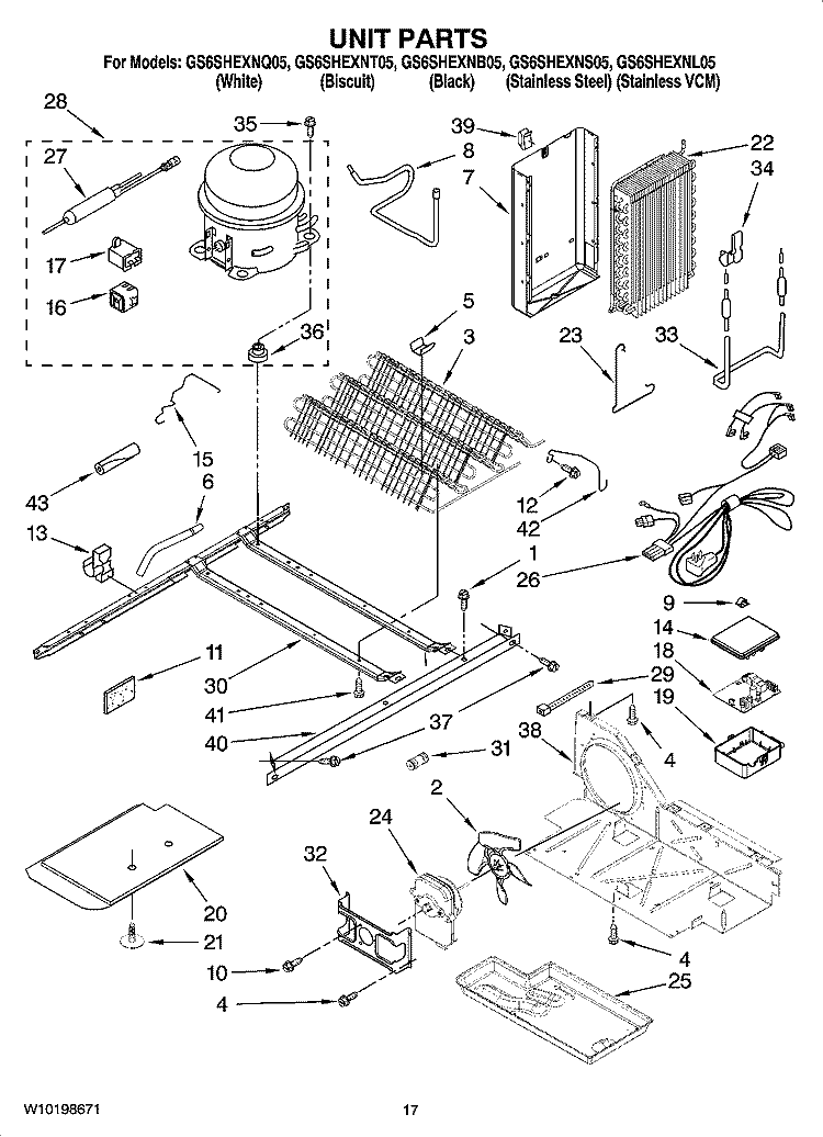 UNIT PARTS Diagram and Parts List for GS6SHEXNB05  Whirlpool Refrigerator