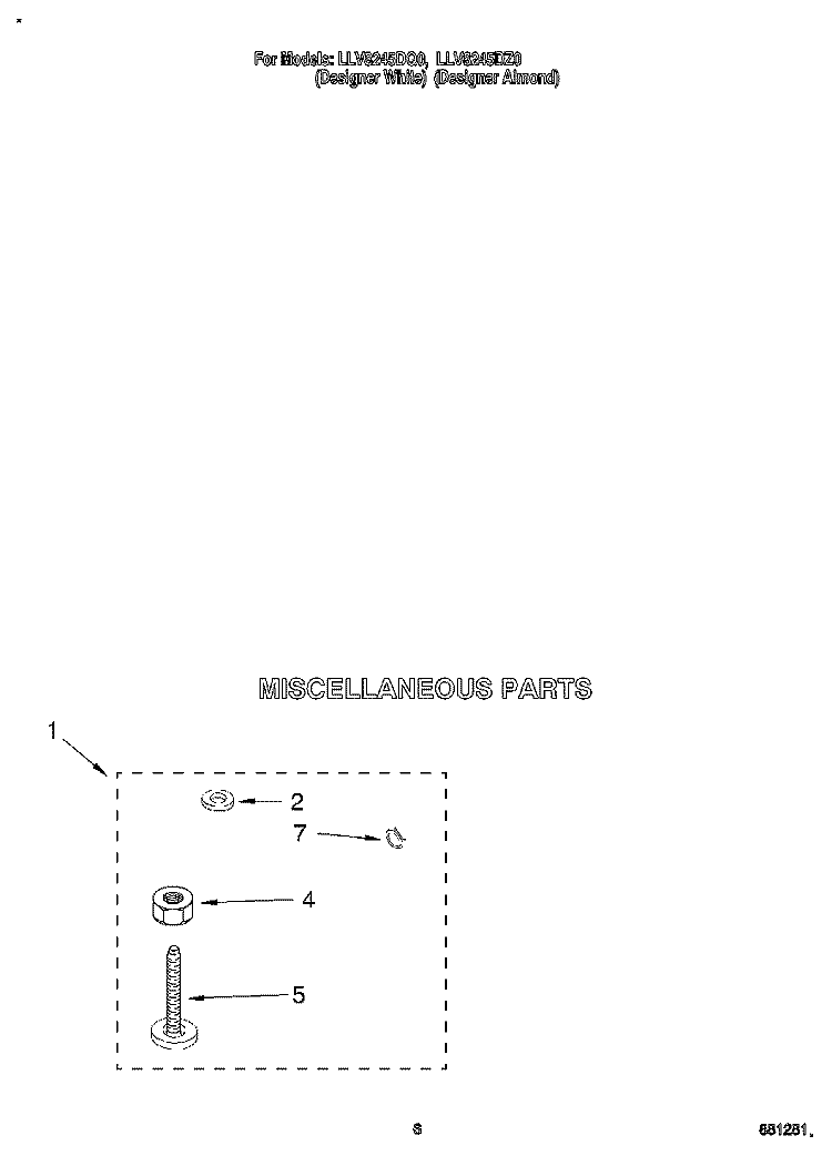 MISCELLANEOUS Diagram and Parts List for LLV8245DQ0  Whirlpool Washer