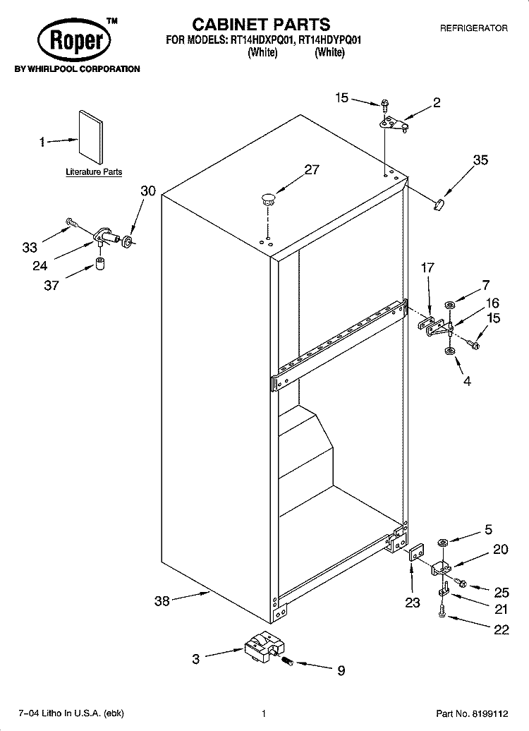 CABINET PARTS Diagram and Parts List for RT14HDXPQ01  Roper Refrigerator