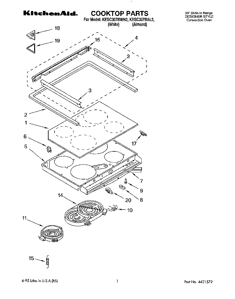 COOKTOP, LITERATURE Diagram and Parts List for KESC307BAL2  KitchenAid Range