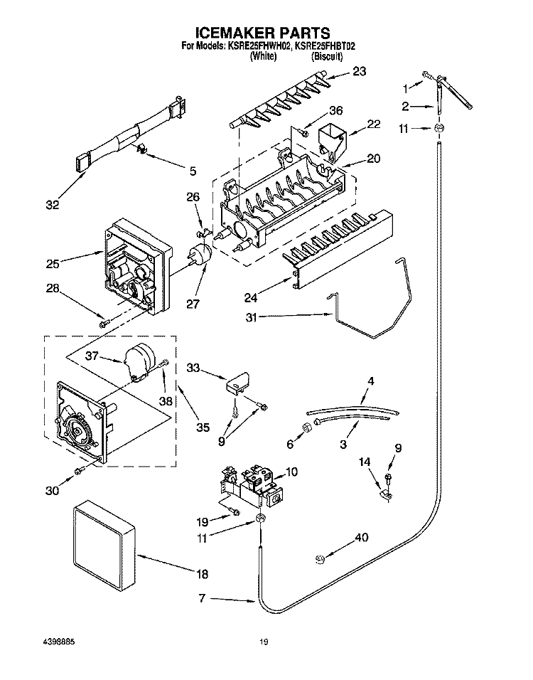 ICEMAKER, OPTIONAL Diagram and Parts List for KSRE25FHWH02  KitchenAid Refrigerator