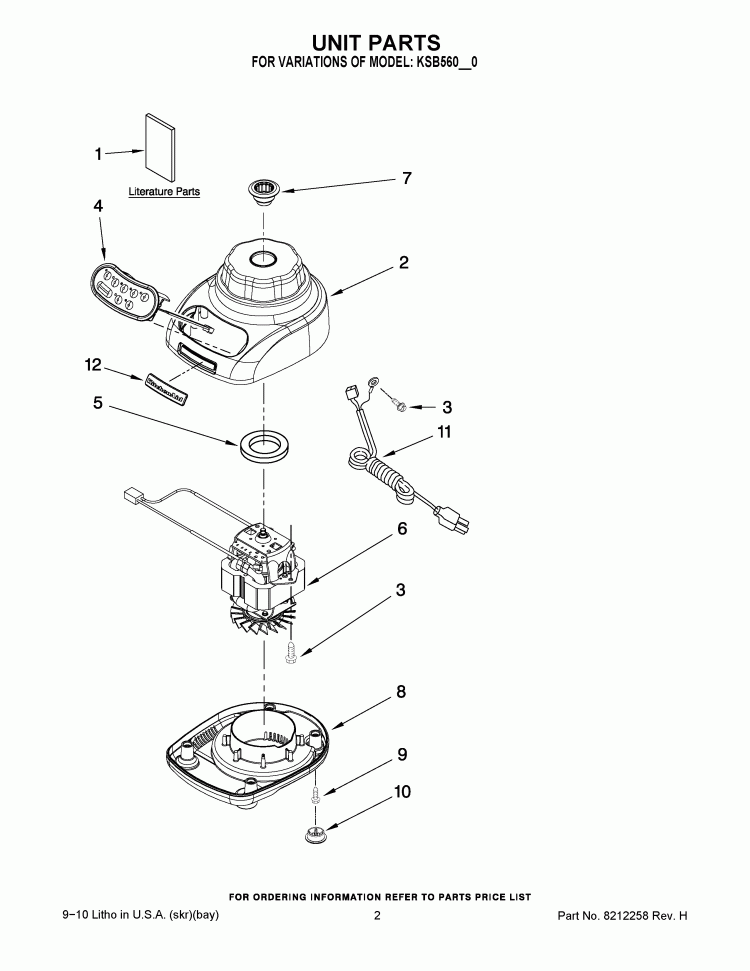 UNIT PARTS Diagram and Parts List for KSB560OB0  KitchenAid Blender