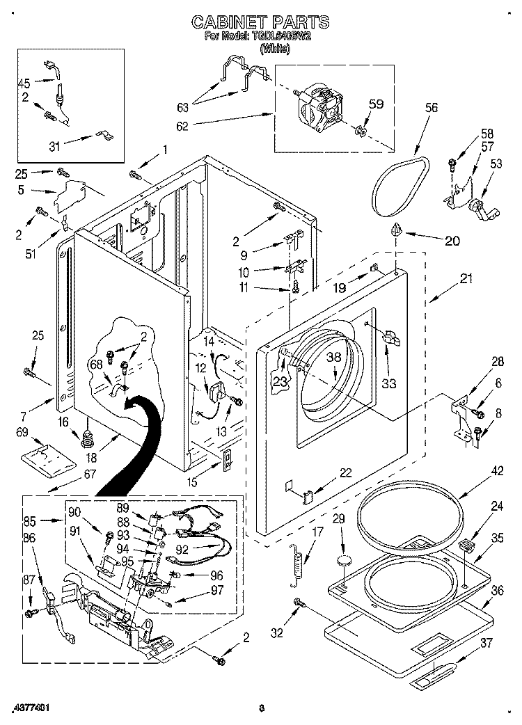 CABINET Diagram and Parts List for TGDL640BW2  Whirlpool Dryer