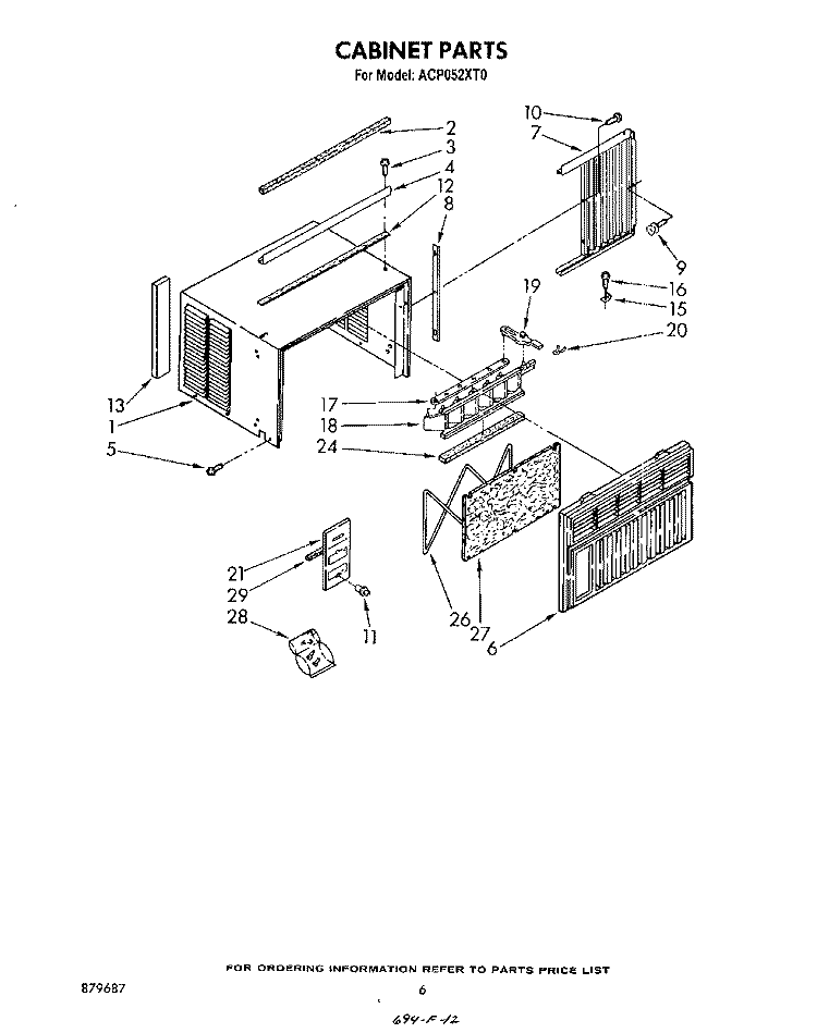 CABINET Diagram and Parts List for ACP052XT0  Whirlpool Air Conditioner