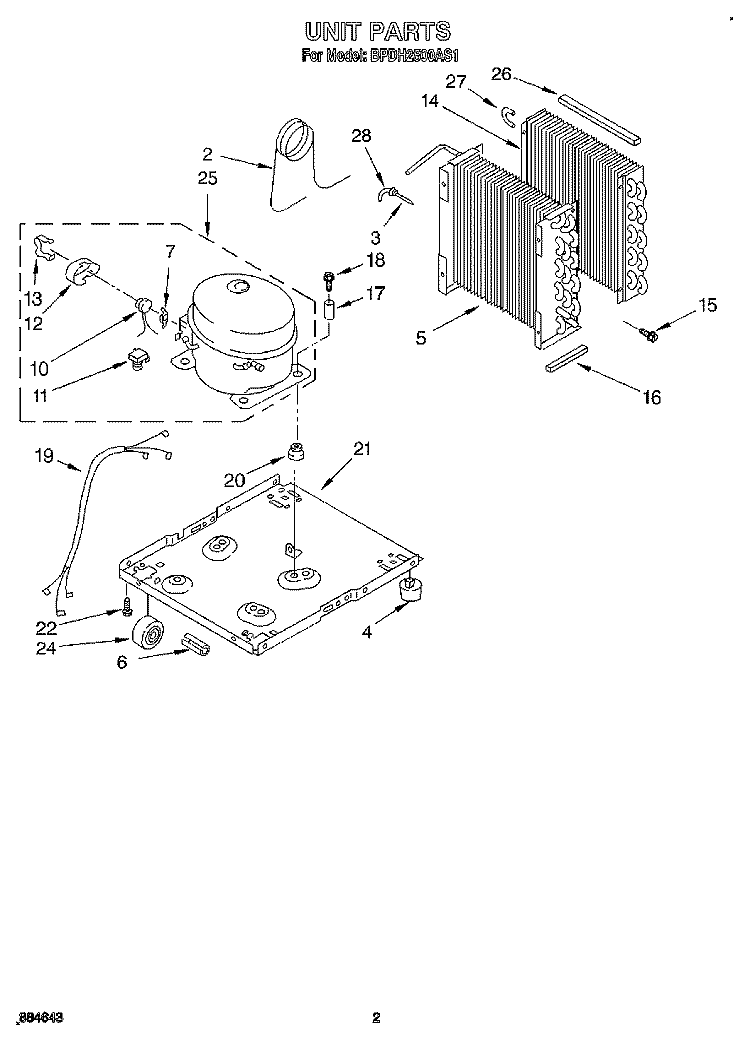 UNIT Diagram and Parts List for BPDH2500AS1  KitchenAid Dehumidifier