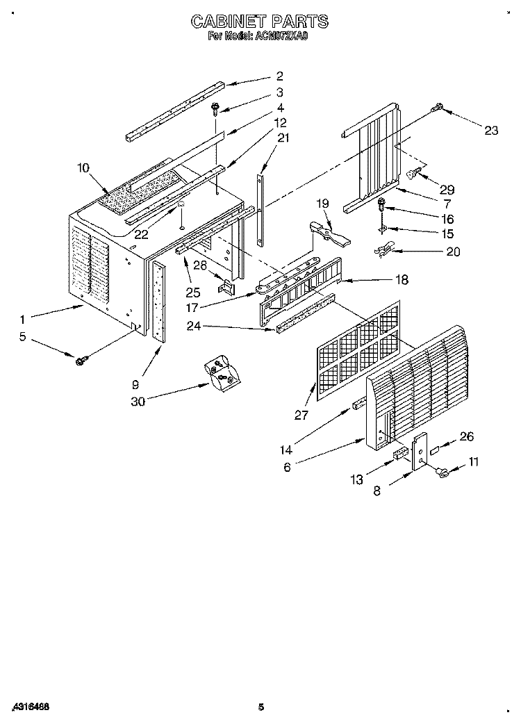 CABINET Diagram and Parts List for ACM072XA0  Whirlpool Air Conditioner