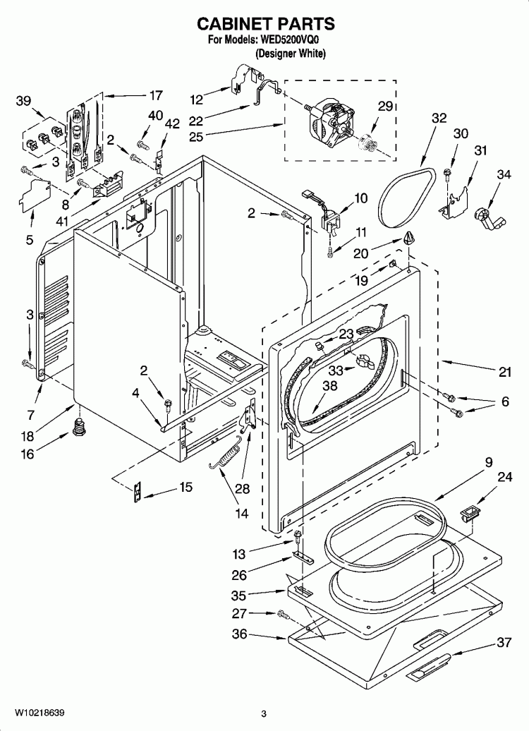 CABINET PARTS Diagram and Parts List for WED5200VQ0  Whirlpool Dryer