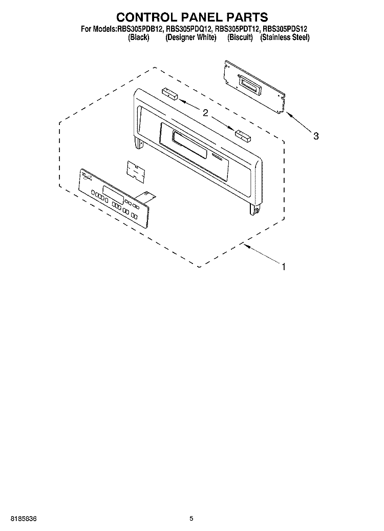 CONTROL PANEL Diagram and Parts List for RBS305PDB12  Whirlpool Wall Oven
