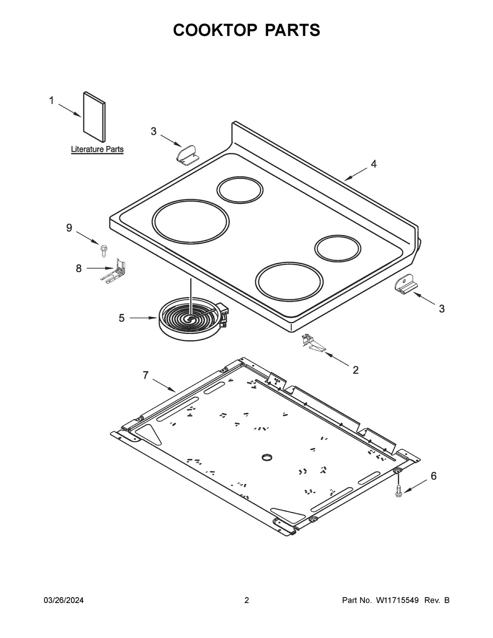 Cooktop Parts Diagram and Parts List for YWFE521S0HS5  Whirlpool Range