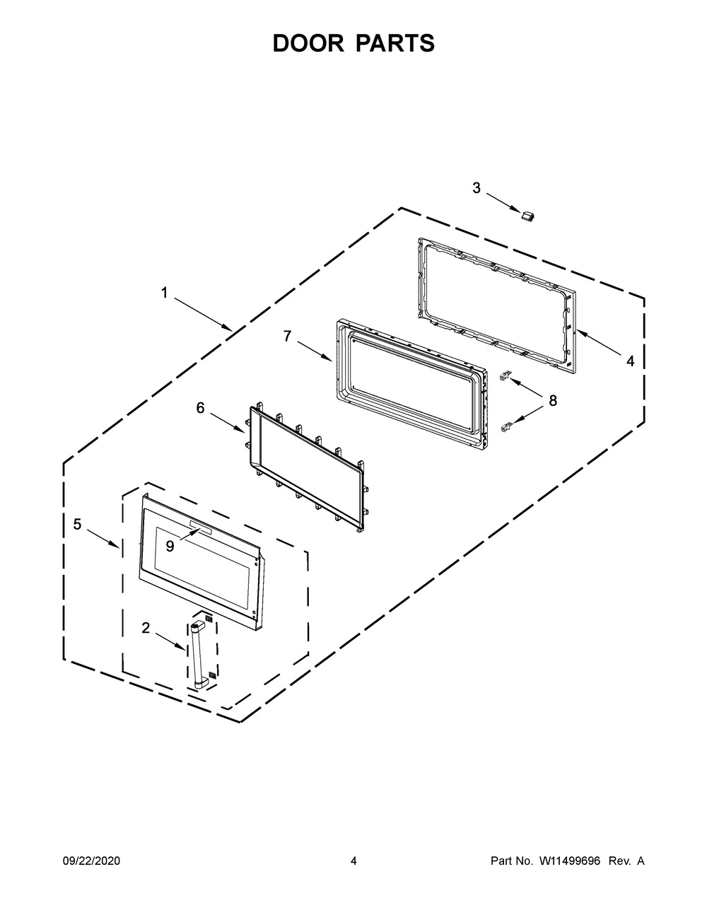 Door Parts Diagram and Parts List for KMHS120KPS0  Whirlpool Microwave Oven Combo