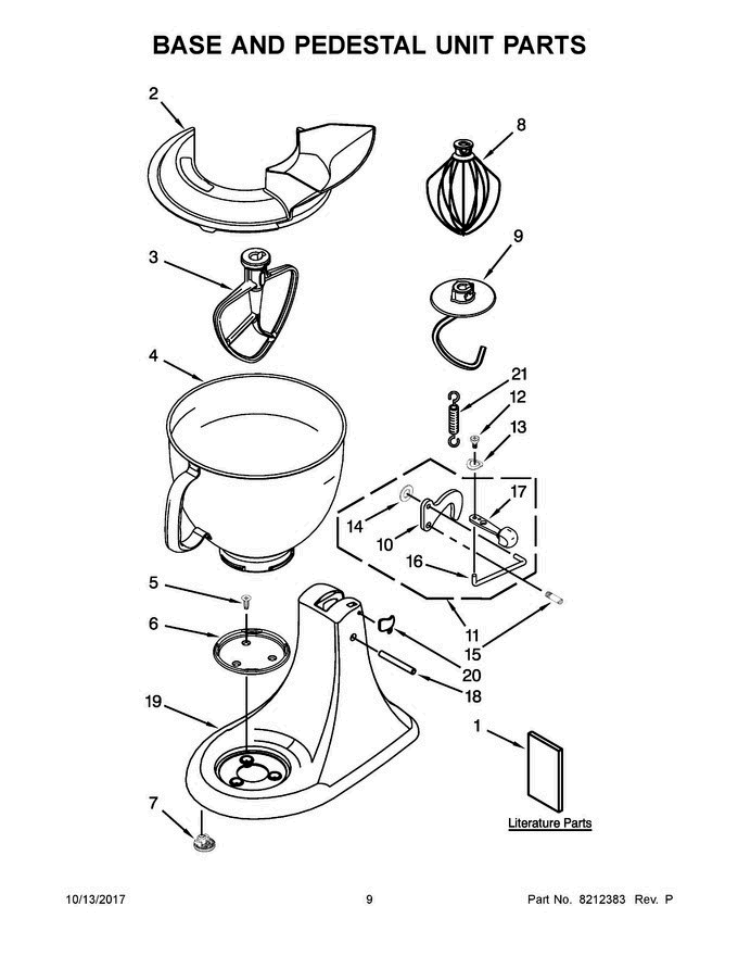 05 - Base And Pedestal Unit Parts Diagram and Parts List for 5KSM150PSEFG4  KitchenAid Mixer