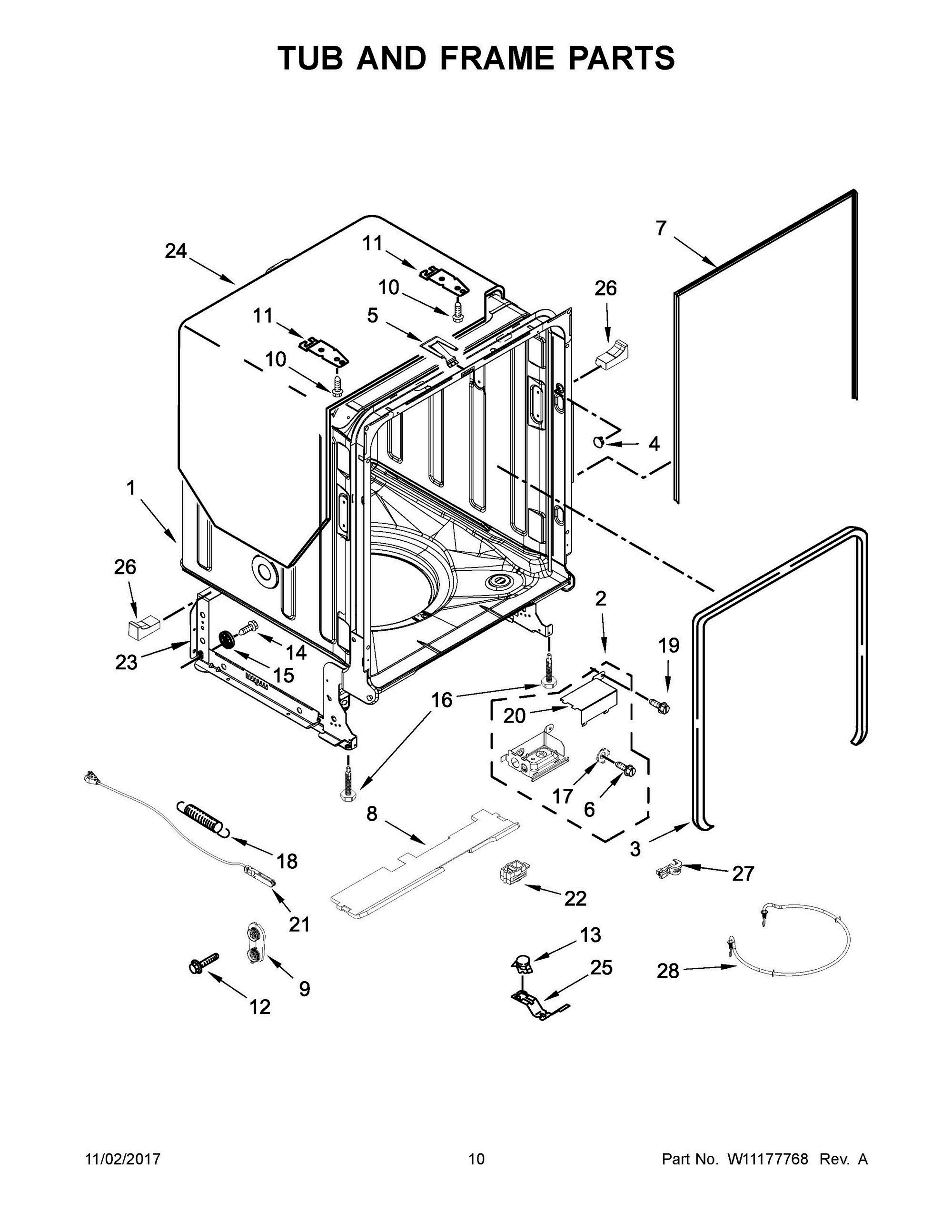 06 - TUB AND FRAME PARTS Diagram and Parts List for BLB14DRANA5  Whirlpool Dishwasher