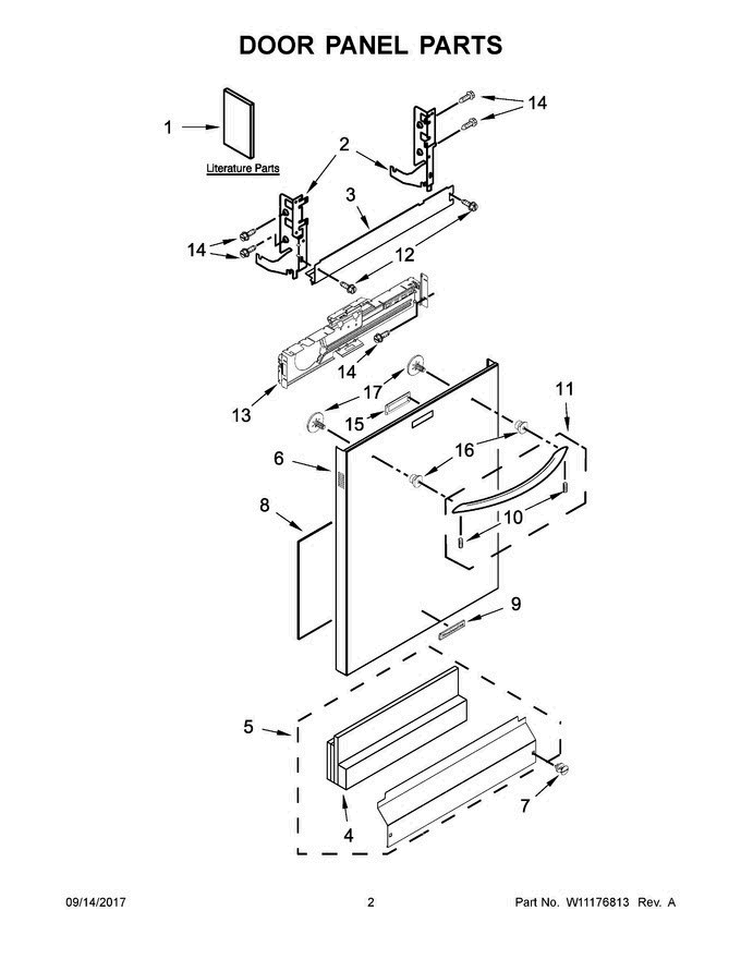 02 - Door Panel Parts Diagram and Parts List for KDTE554CSS4  KitchenAid Dishwasher