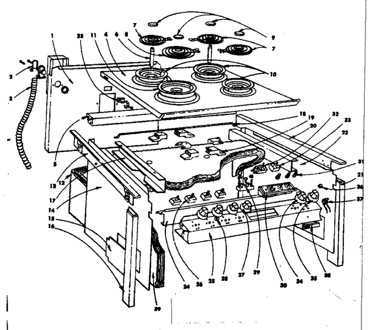 Top Section And Outer Body Parts Diagram and Parts List for 1554546700  Kenmore Range