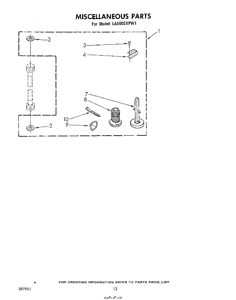 MISCELLANEOUS , LITERATURE AND OPTIONAL Diagram and Parts List for LA6800XPW1  Whirlpool Washer