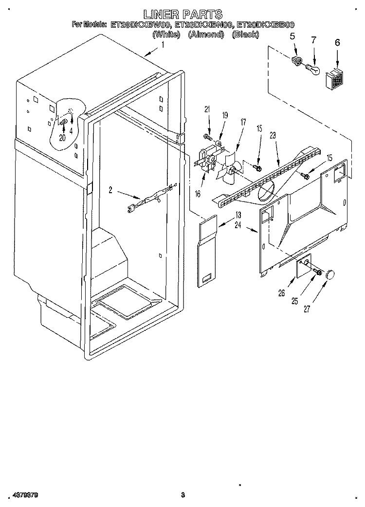 LINER Diagram and Parts List for ET20DKXBN00  Whirlpool Refrigerator