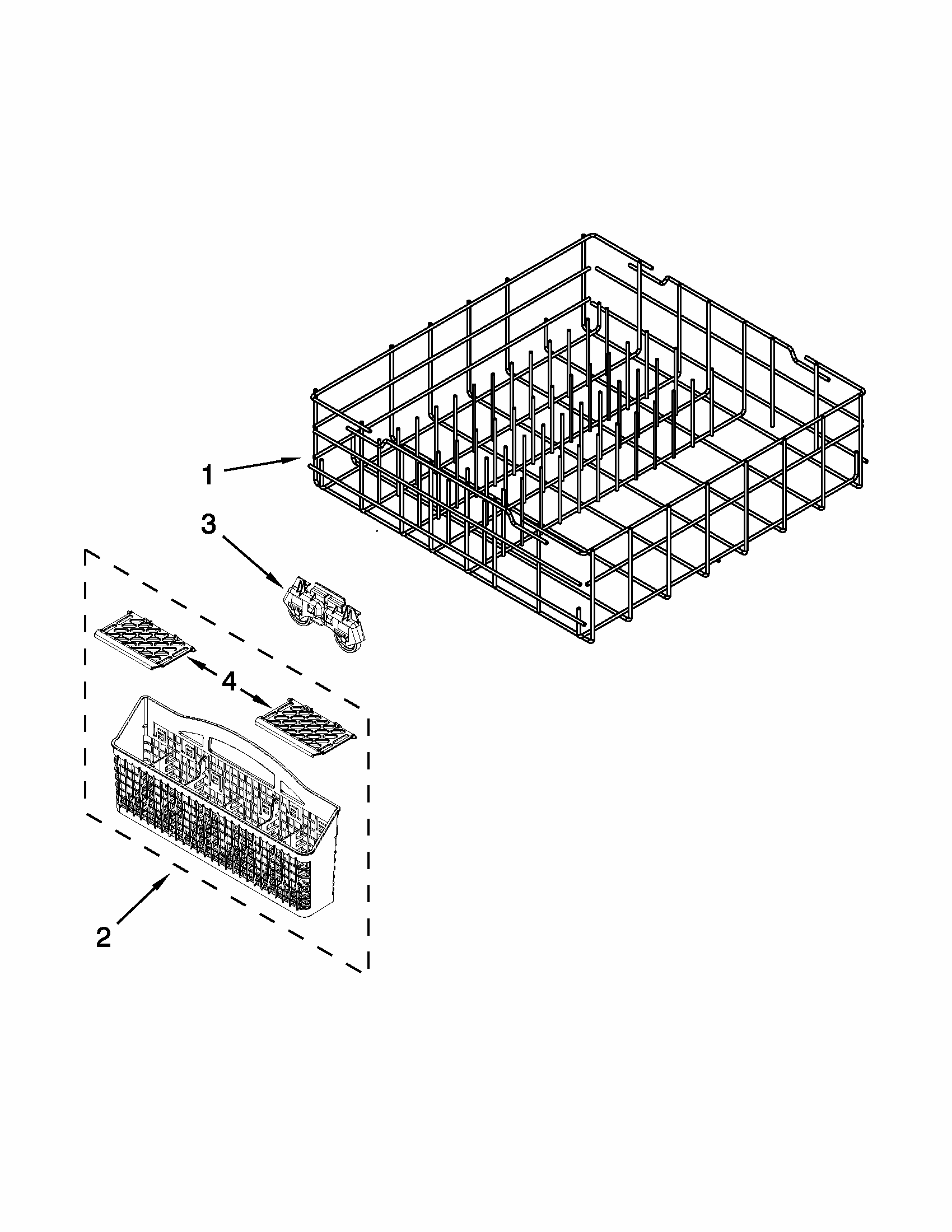 Lower Rack Parts Diagram and Parts List for 66515119K213  Kenmore Dishwasher