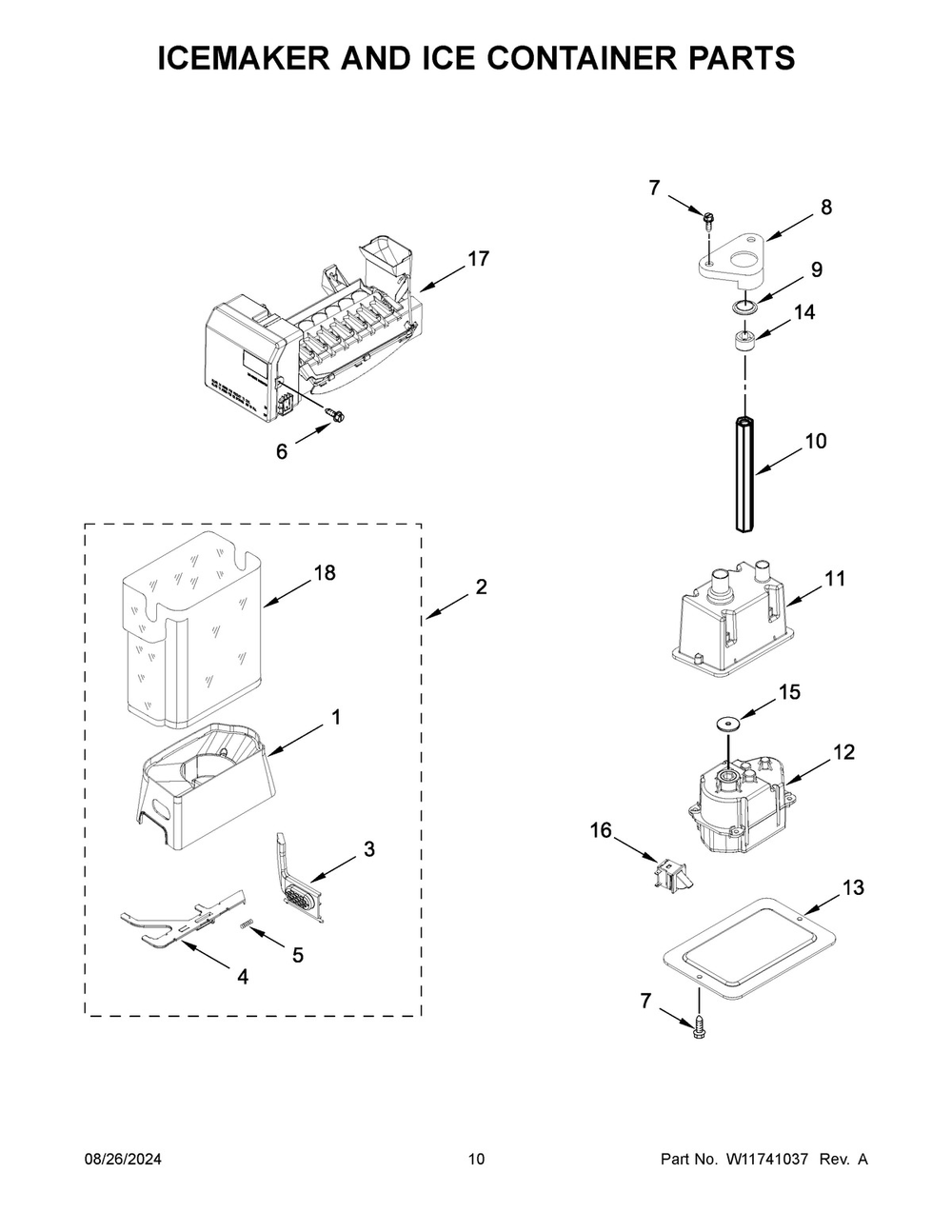 06 - Icemaker And Ice Container Parts Diagram and Parts List for KBSD706MPS01  Whirlpool Refrigerator