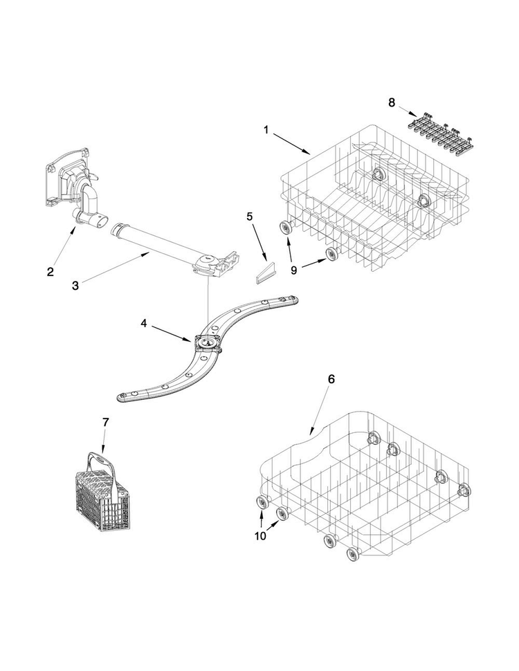 Dishrack Parts Diagram and Parts List for WDF550SAFW0  Whirlpool Dishwasher